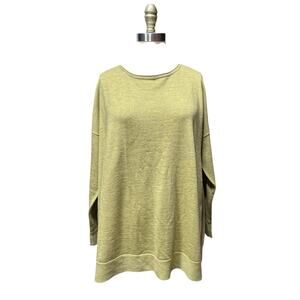 Eileen Fisher Sweater SZ M Green Merino Wool Lighweight Pullover Italian Yarn